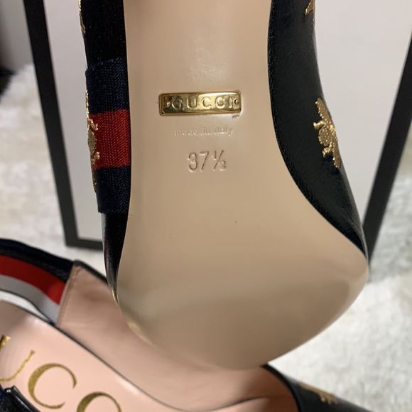 Gucci black leather Sylvie vintage web star/ bee pumps - Picture 5 of 11